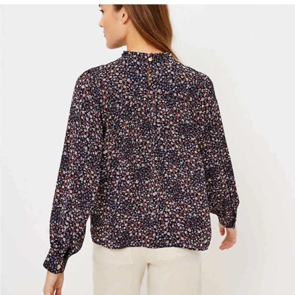 Loft Floral Ruffle Neck Bib Blouse - Picture 3 of 9